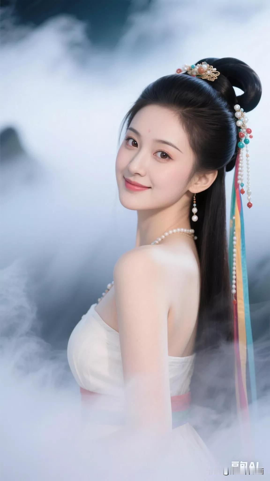 云中仙子笑，玉佩落人间。张立启原创书画AI作品古仕女发髻集锦第364期集锦首发。