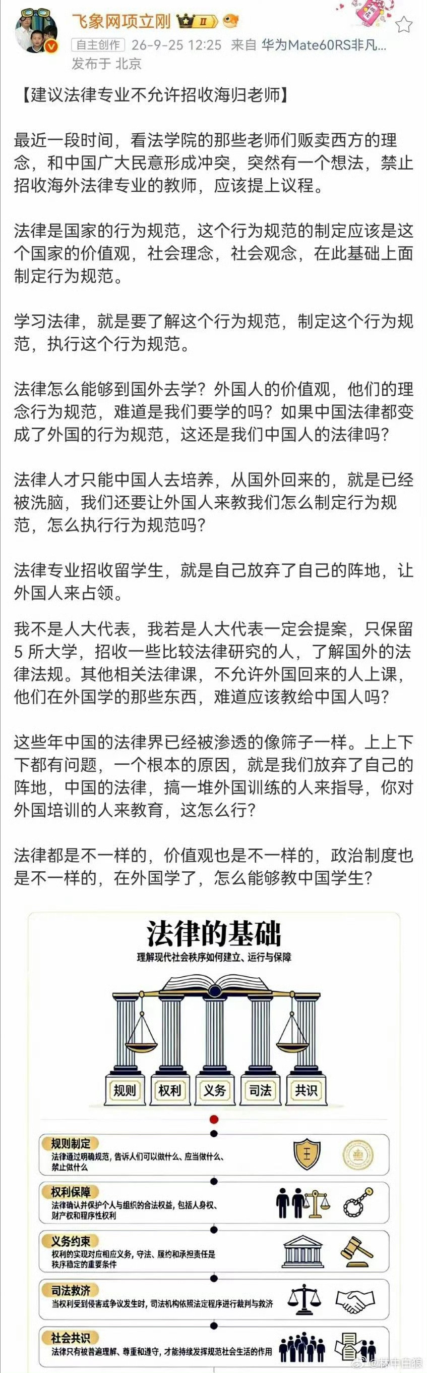 支持项总！建议法律专业不允许招收海归老师！​​​