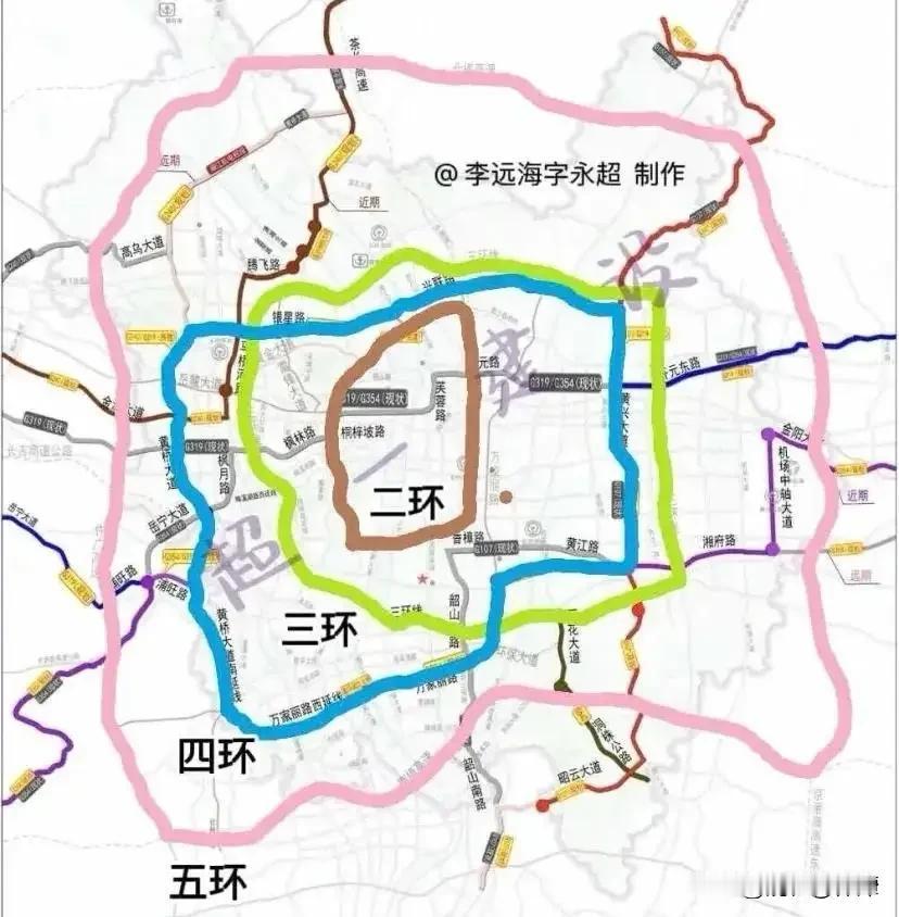 长沙四环还没建好，大五环又来了！根据网友绘制的这张图，大五环绕经长沙县，望城区