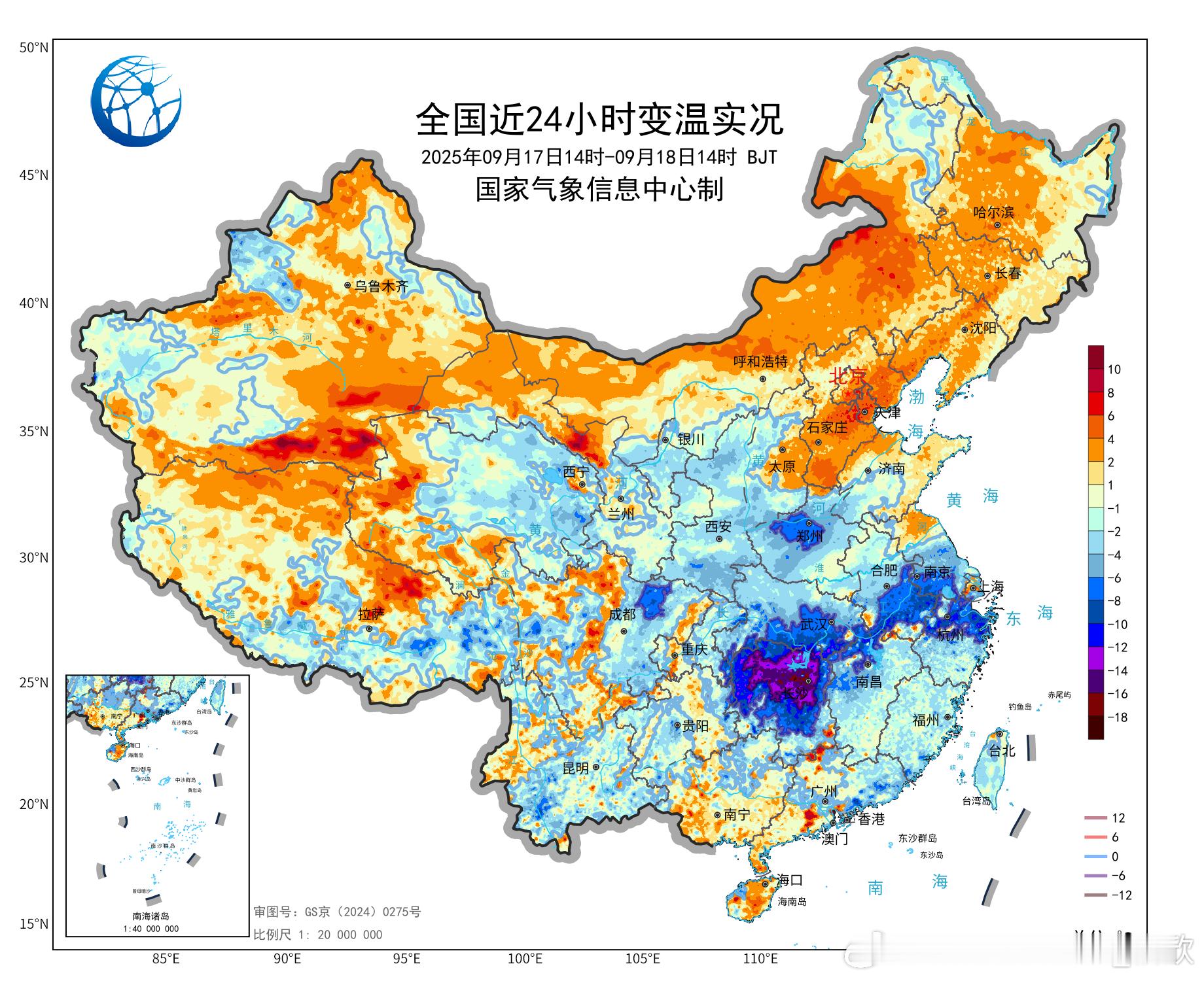 【降温和高温】今天湖南中北部因为冷空气到来，气温普遍下降8-16℃。湘潭降16.