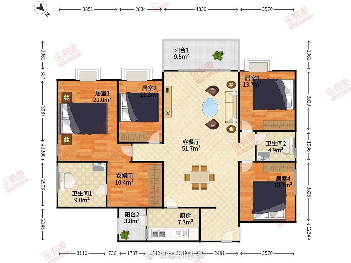 南山华润城2月份最新成交价润府一期2栋45楼，132平，东北朝向，成交价1330