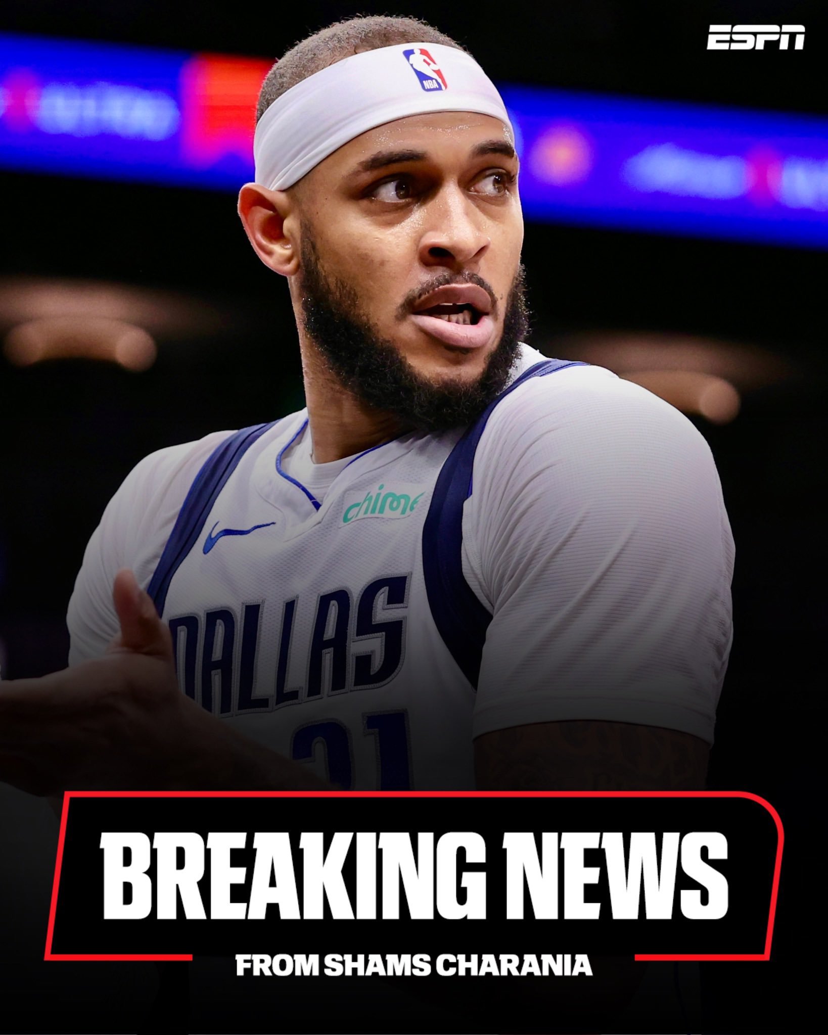 Shams据ESPN消息人士透露，达拉斯独行侠中锋丹尼尔·加福德有意续签一份为期