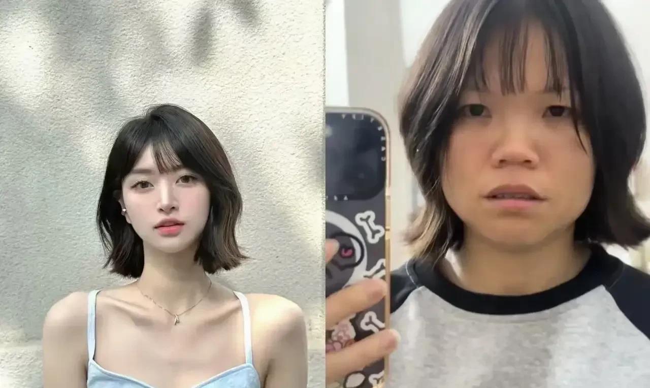 网上的发型和实际剪出来的效果，为什么效果差距这么明显？是因为没剪好吗？