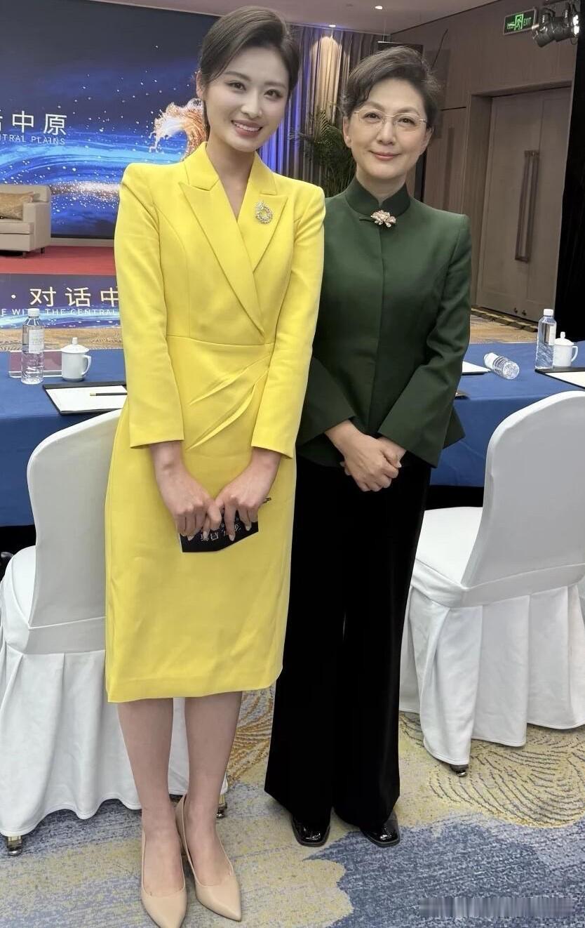 难怪周涛会被誉为央视的一姐，她站在这么美的海霞旁边，气质上也一点不输。周涛是气质