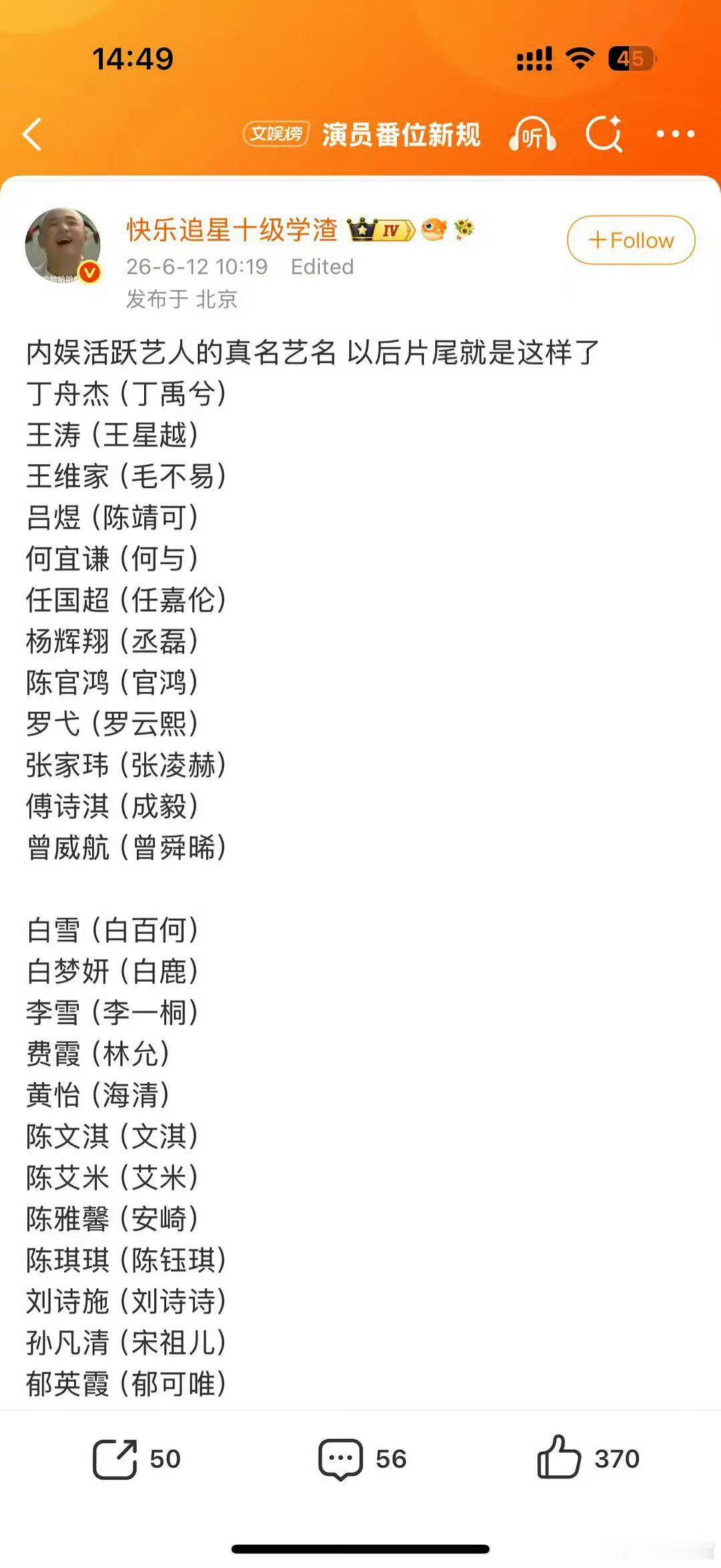 艺人真名何与和宋祖儿原名都很好听哎！宋祖儿的原名有一种古代某朝开国皇后的感觉，非常英气！！有没有人懂