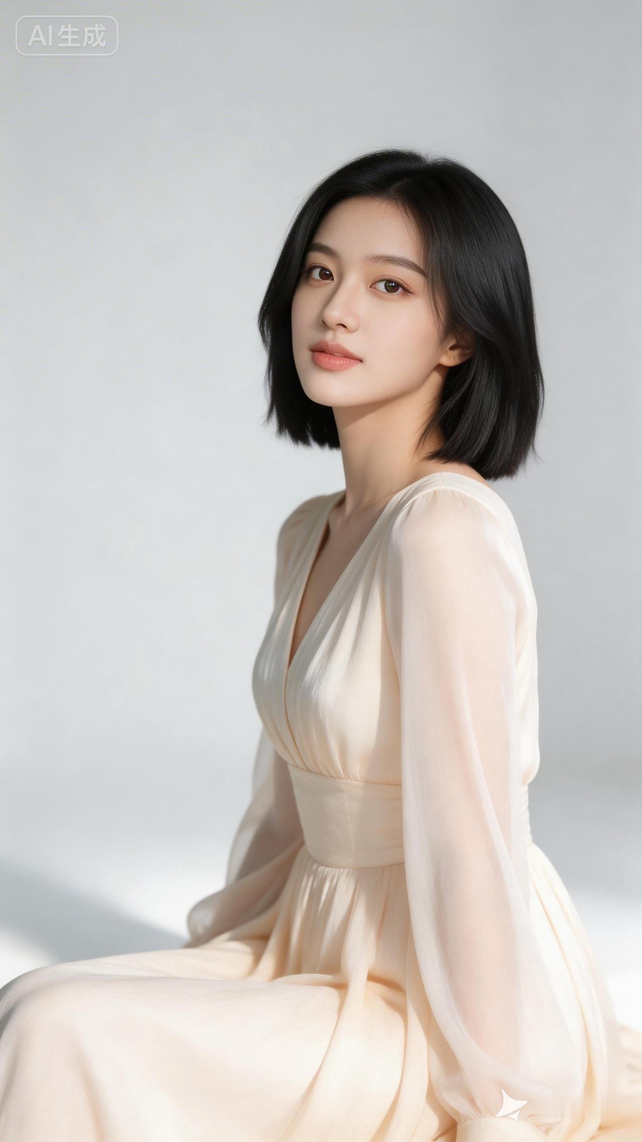 温柔甜美的少女，浅粉色连衣裙，清新自然。