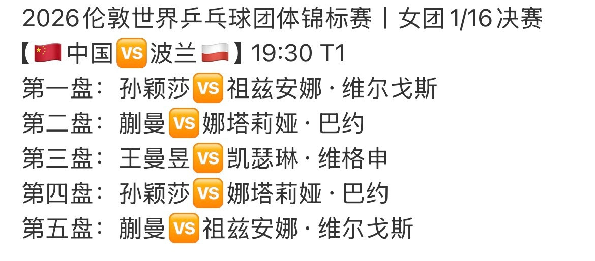孙颖莎好运顺利，中国队加油