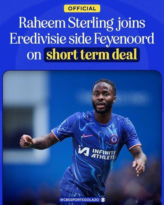 【官方】31岁的斯特林不久前与切尔西解约，如今他以自由身加盟了荷甲的费耶诺德，合