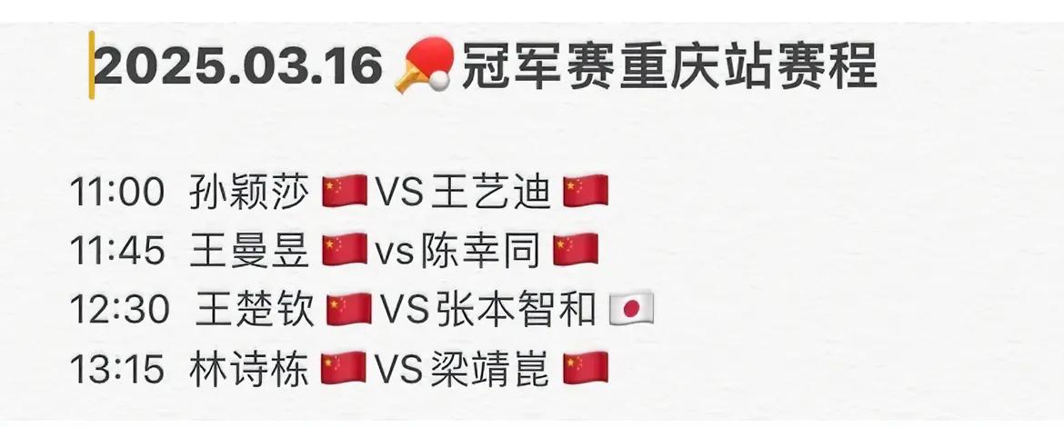 明天的半决赛看点11点莎莎对大迪11点45鳗鱼对同同12点30大头对张本