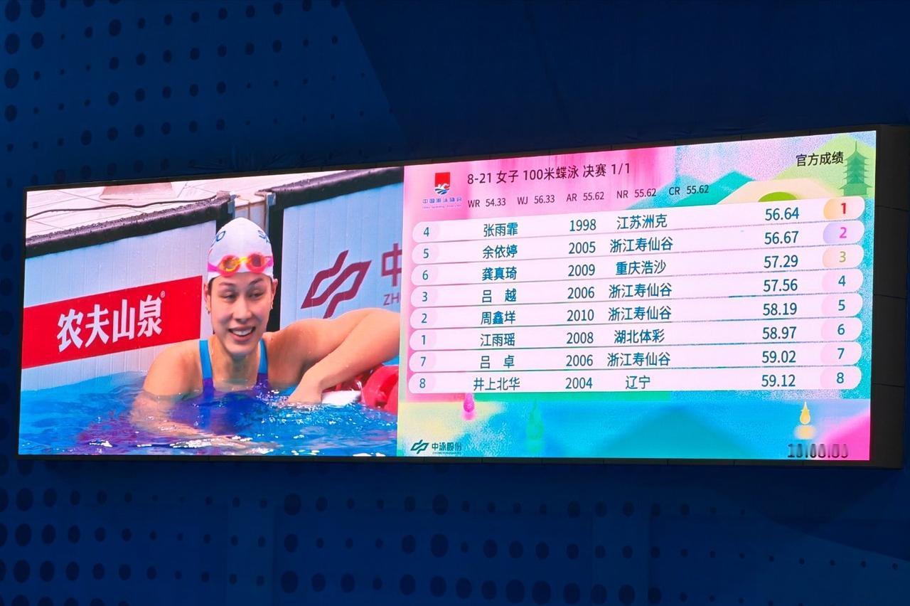 56秒64对56秒67。就差了那么一丢丢，一个触壁的瞬间，杭州奥体中心的泳池