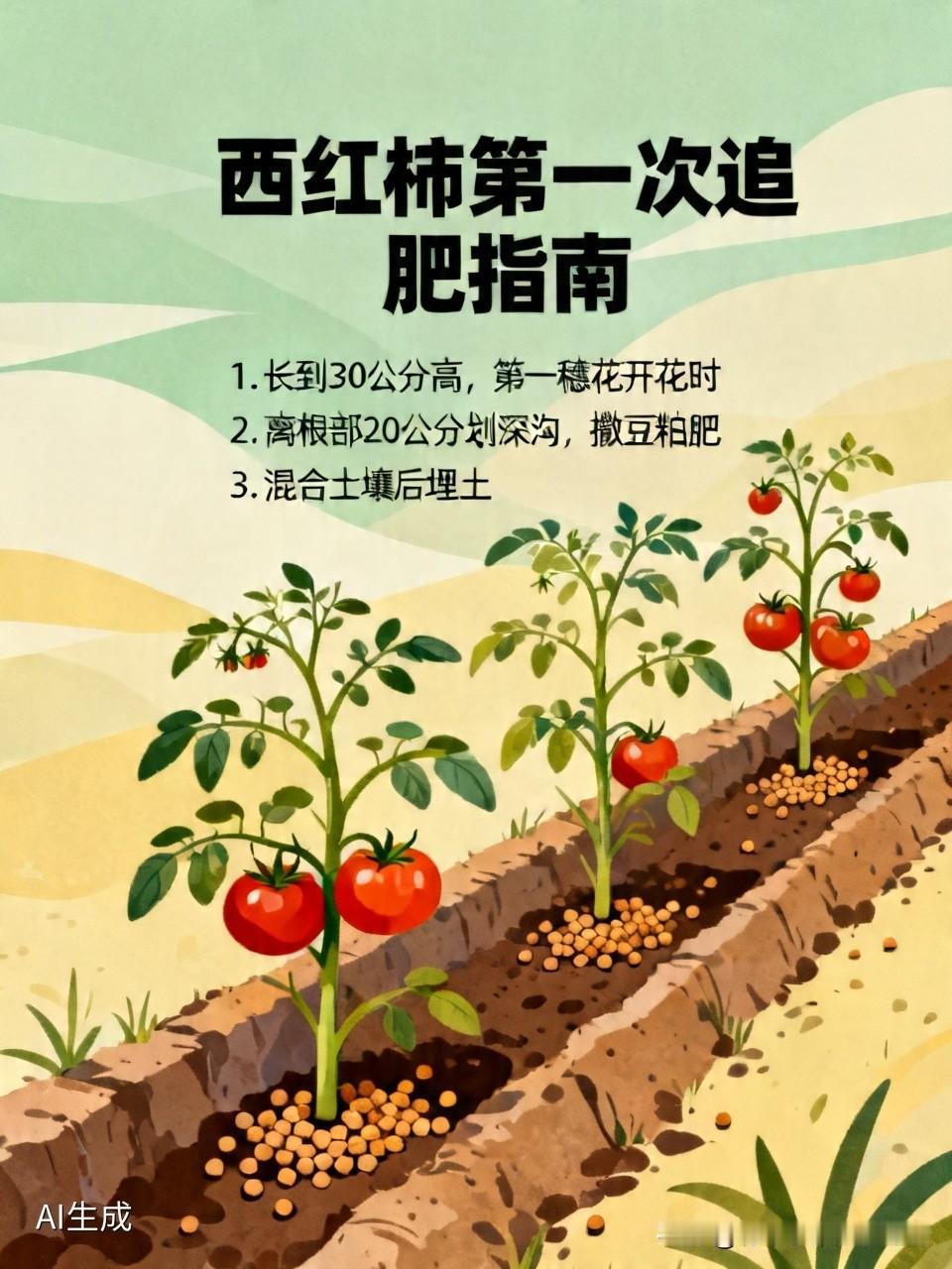 西红柿第一次追肥什么时候?当西红柿长到30公分高，且第一穗花开花时，就可以第