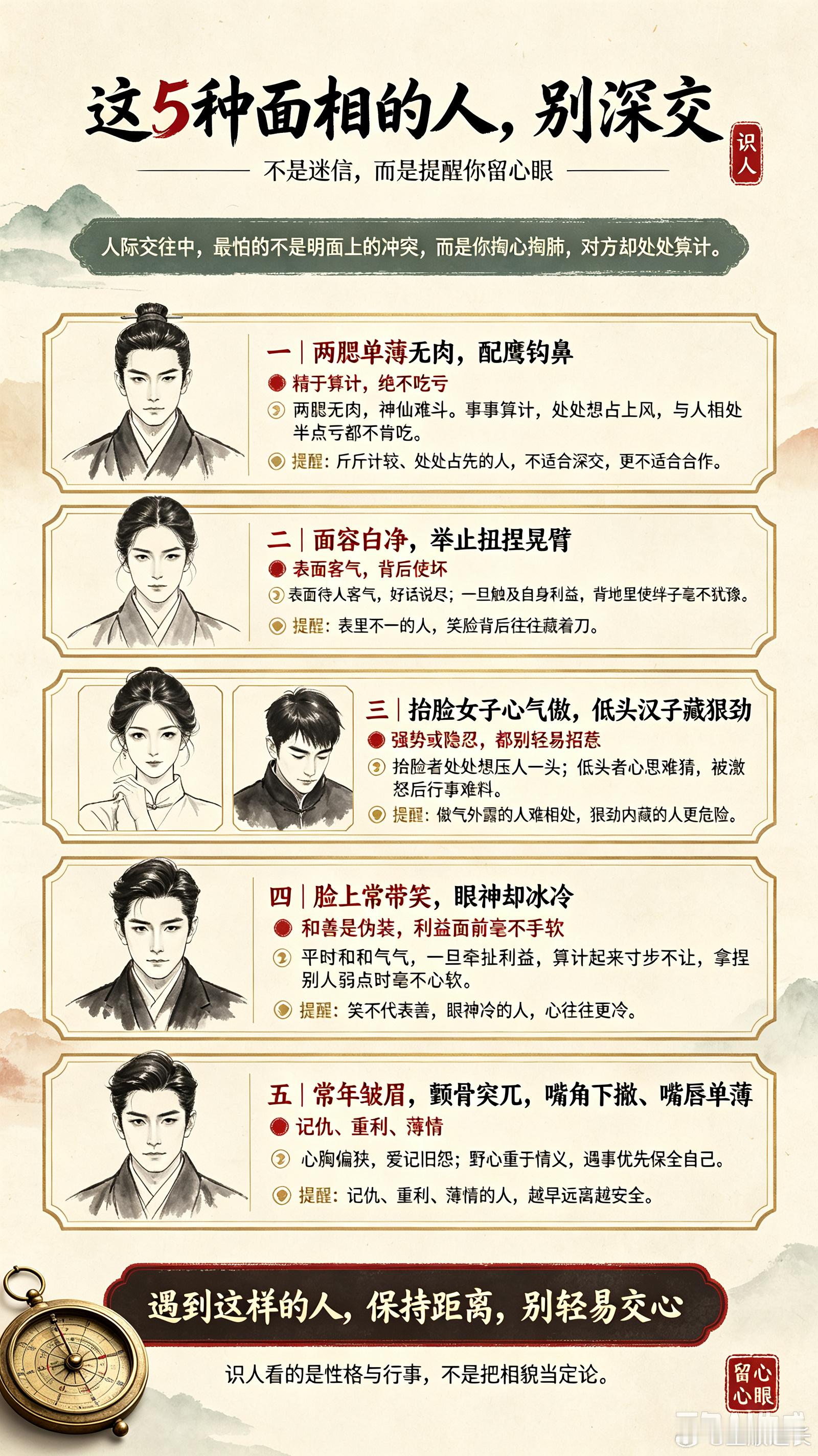 这5种面相的人，别深交：不是迷信，而是提醒你留心眼人际交往中，最怕的不是明面上的冲突，而是你掏心掏肺
