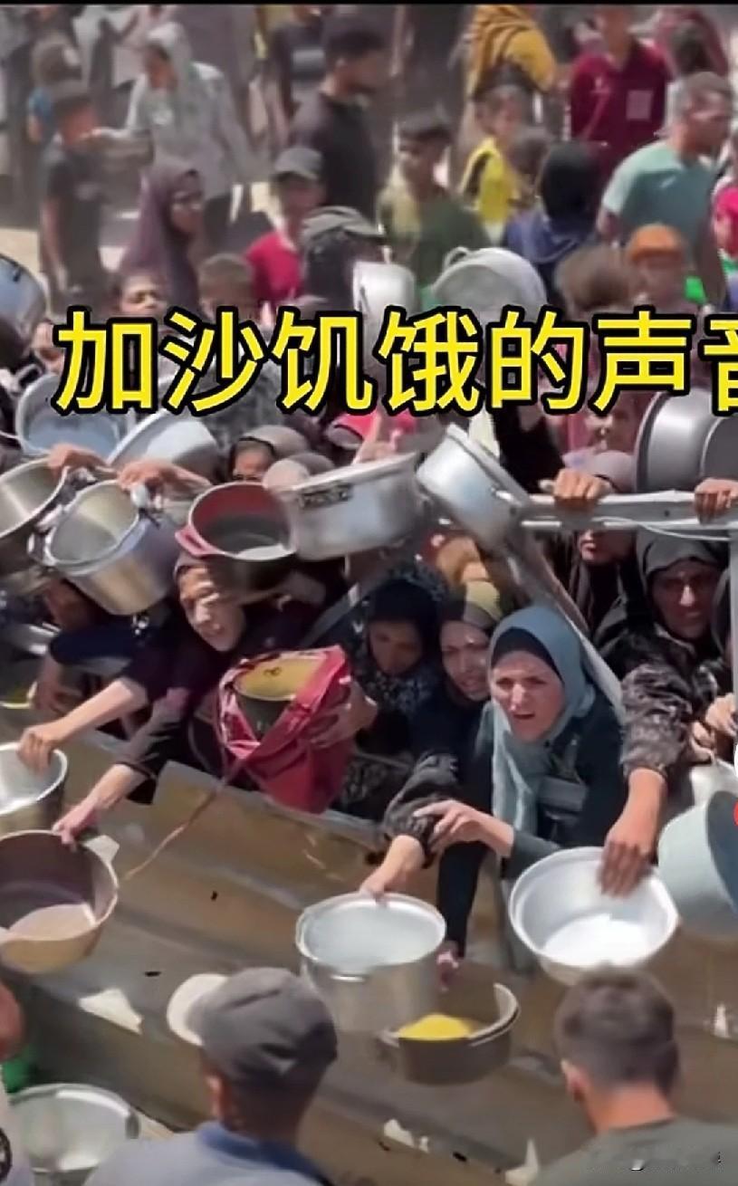看多疯刺！同一个世界，一边是饥饿的加沙难民，为填饱肚子削尖了脑袋往前挤，举着