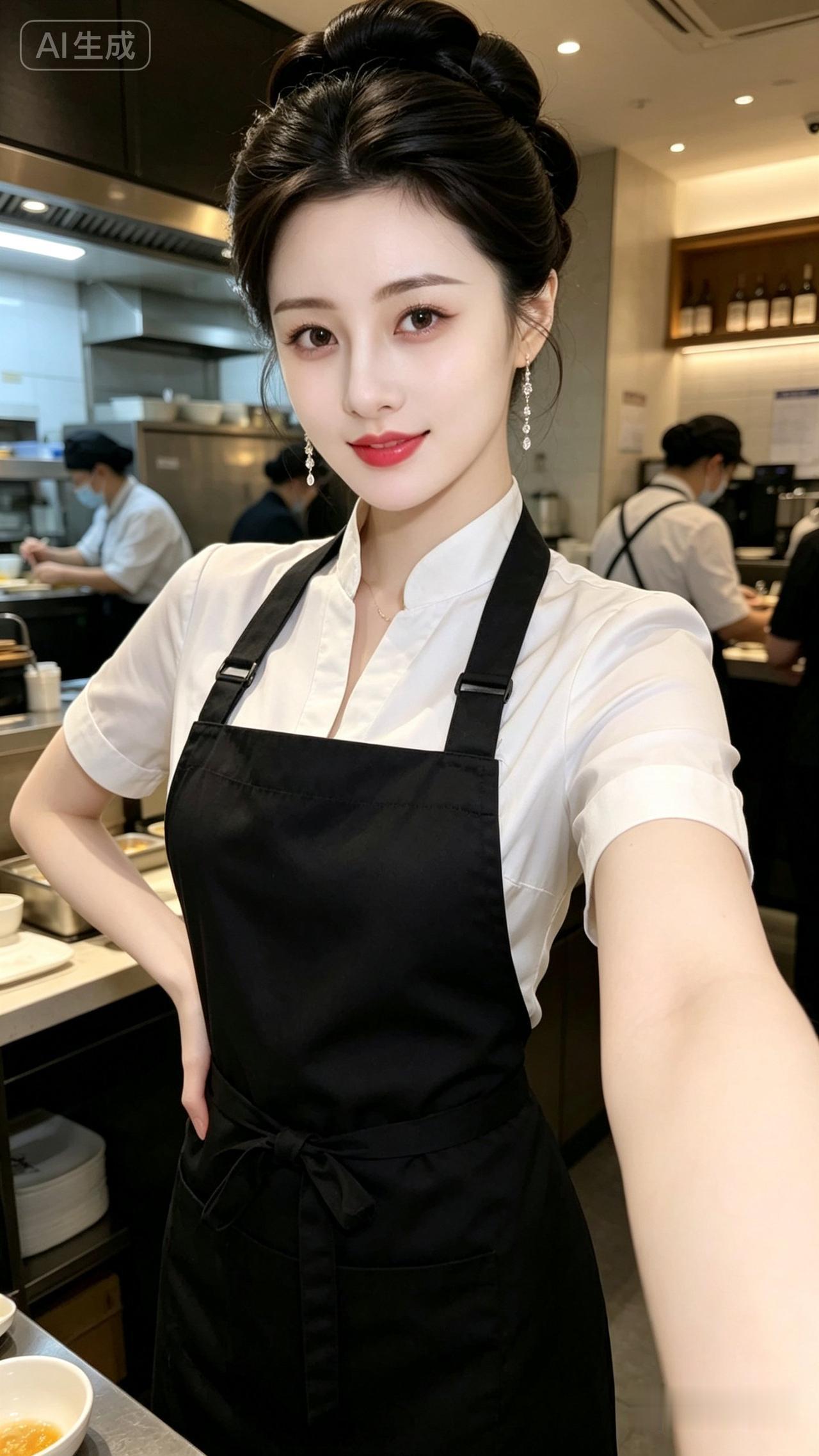 🍳🍜在繁忙的厨房里，她是最亮丽的风景线。