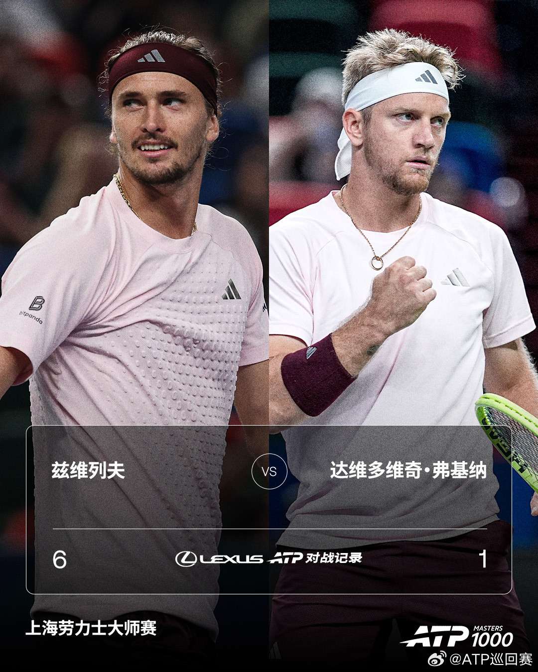 上海劳力士大师赛上半区半决赛对阵出炉👇兹维列夫[1]🆚达维多维奇·弗基