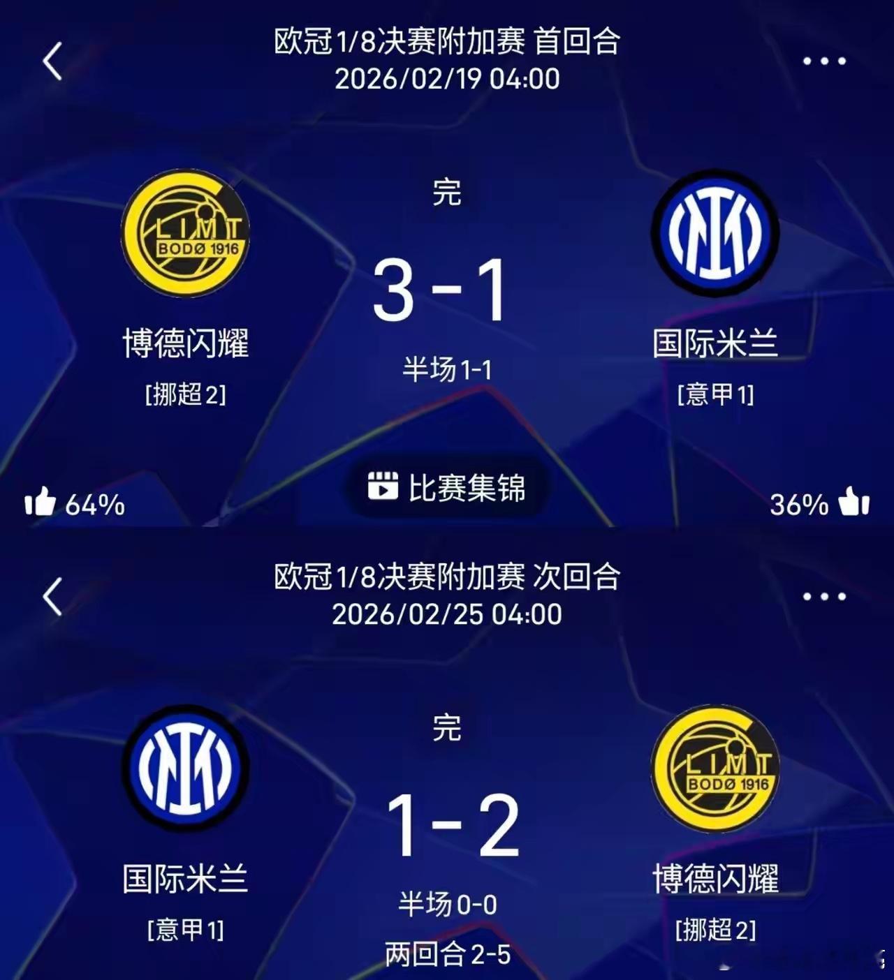 国米脸都不要了？他们在欧冠2-5被挪威球队博德闪耀双杀！意甲球队脸都不要了？那不