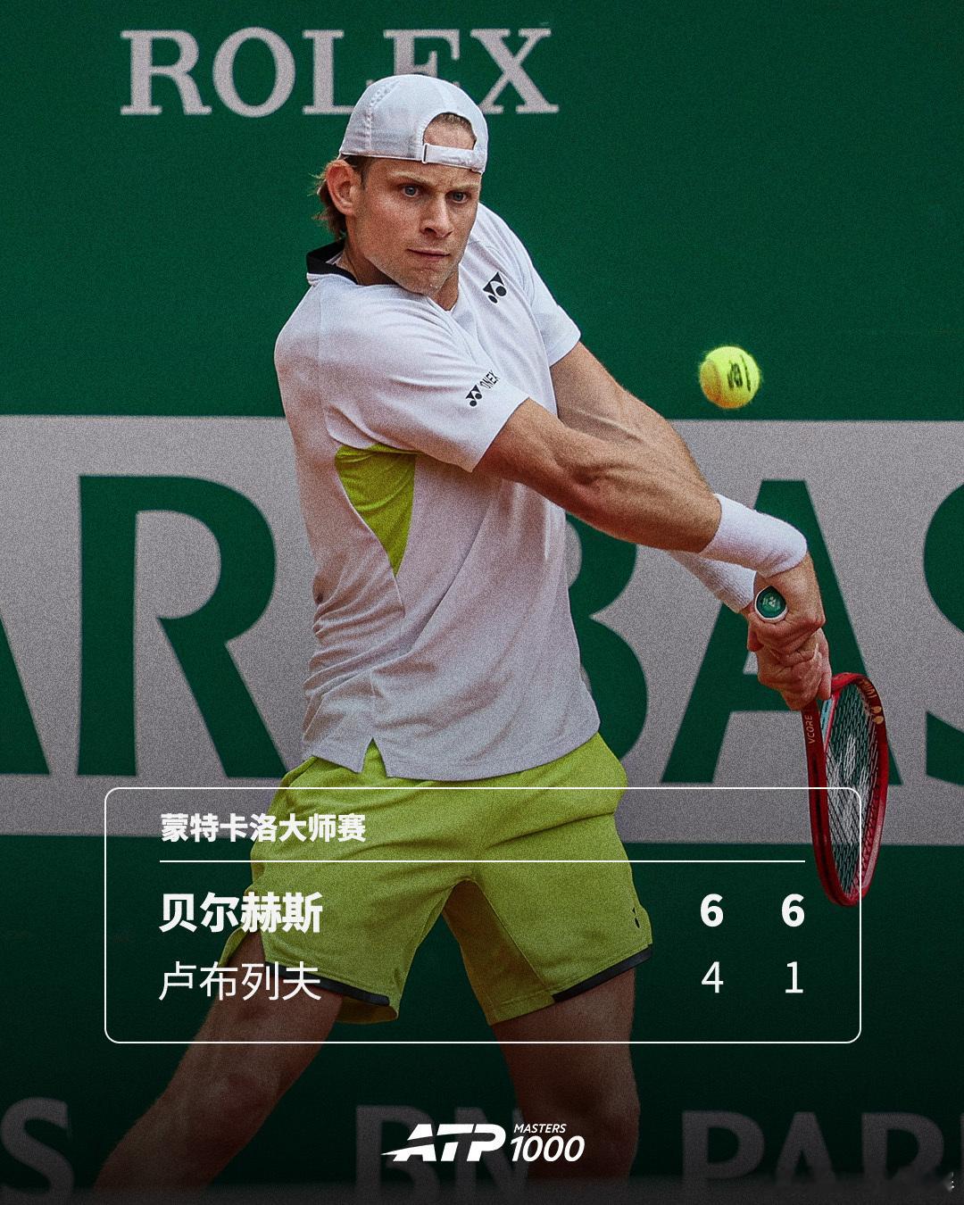 贝尔赫斯淘汰卢布列夫！ATP1000蒙特卡洛大师赛第二轮，贝尔赫斯以6-46