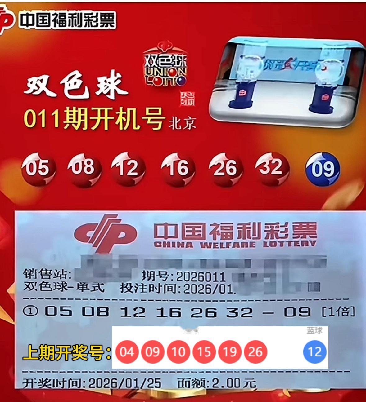 双色球26011期开机号码已揭晓：红球05、08、12、16、26、32，蓝球