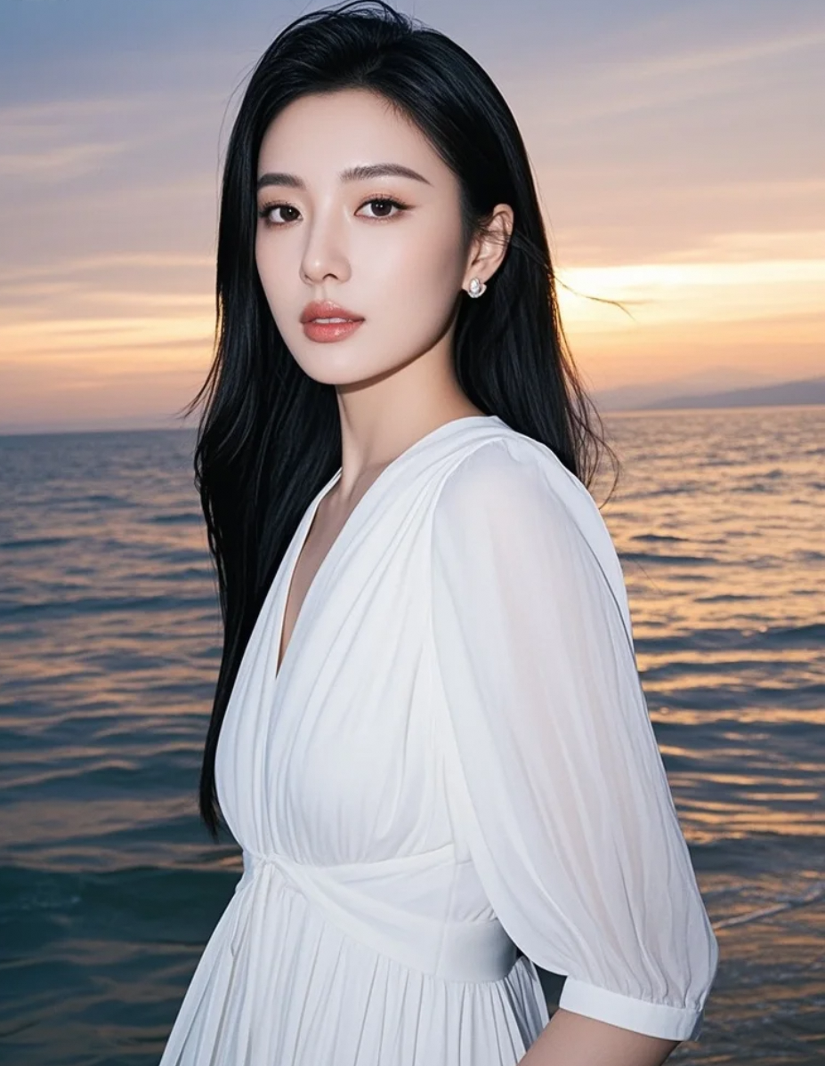 她穿着连衣裙，在海边写下一封给夏天的情书