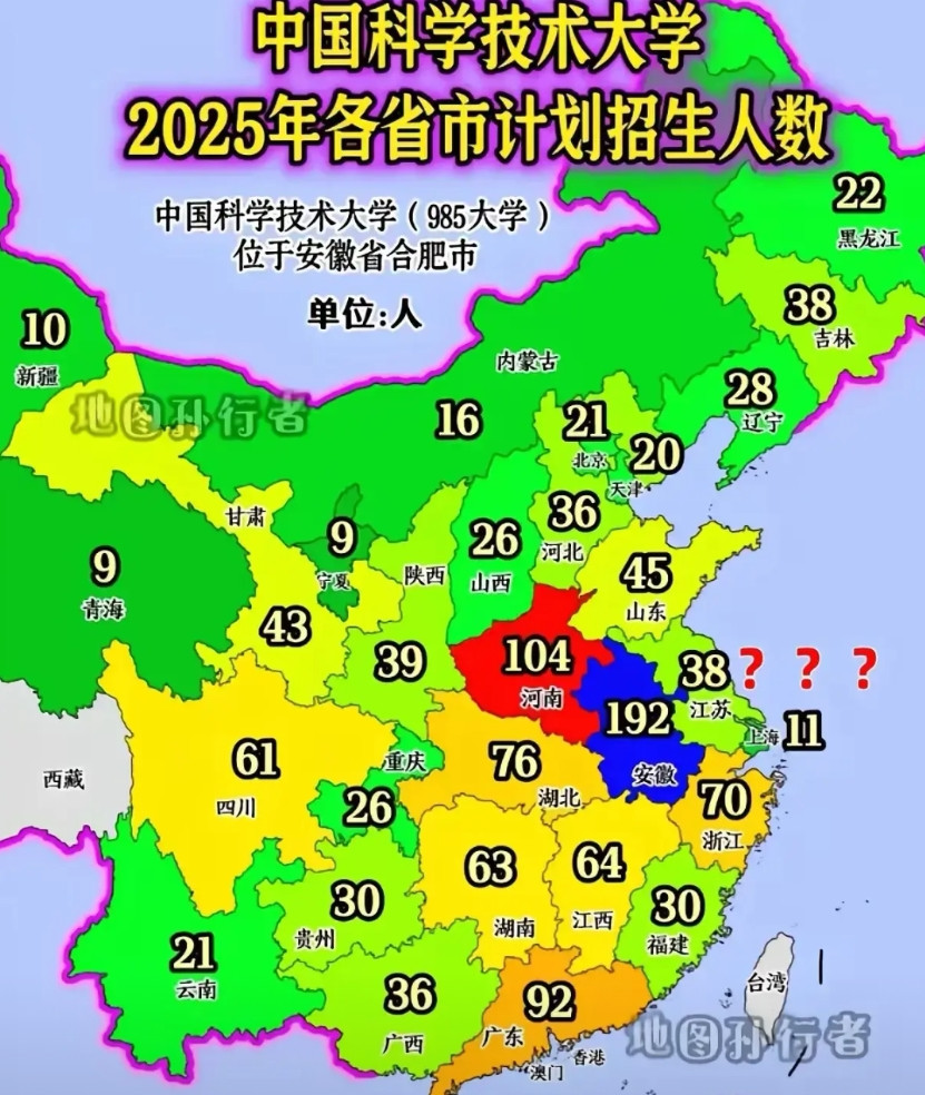 中科大在江苏的招生名额只有38人，引起了江苏人的强烈不满。要知道，中科大在安徽