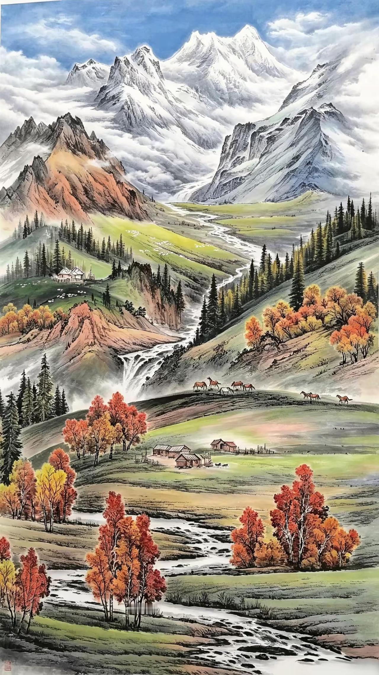 祁连牧歌。国画山水谁说国画不创作者中心创作灵感山水新国风山水画