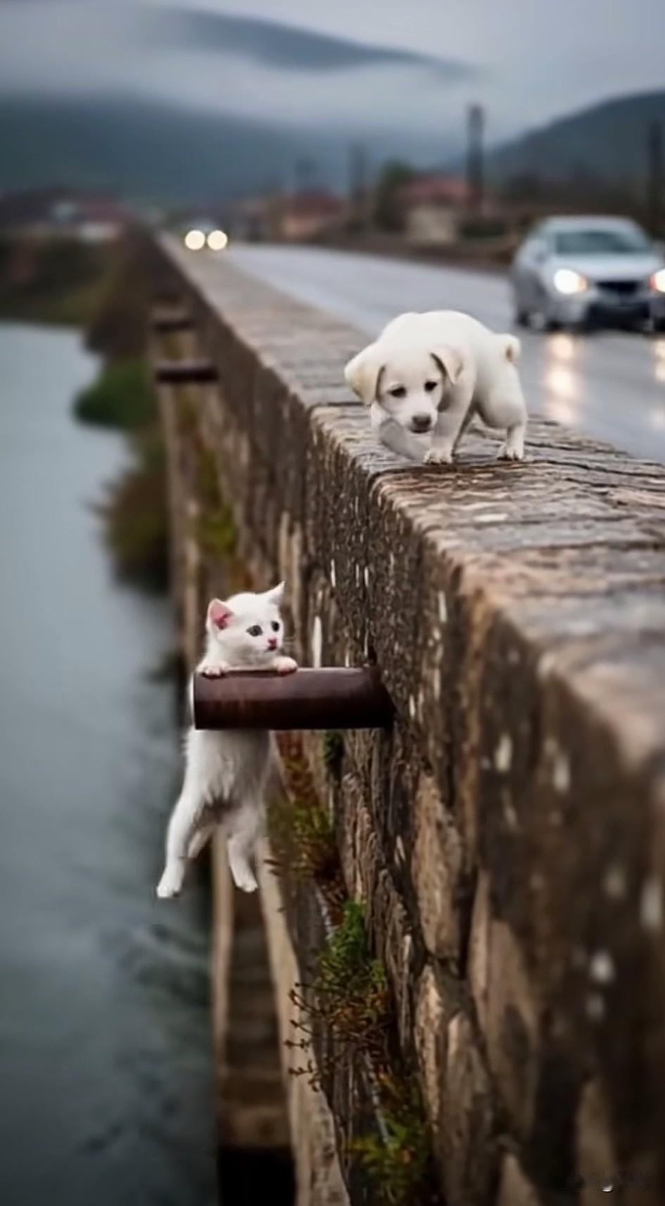 泪目了！一只小流浪狗在流浪的过程中认识了一只小流浪猫，它们成了好朋友，每天一起找