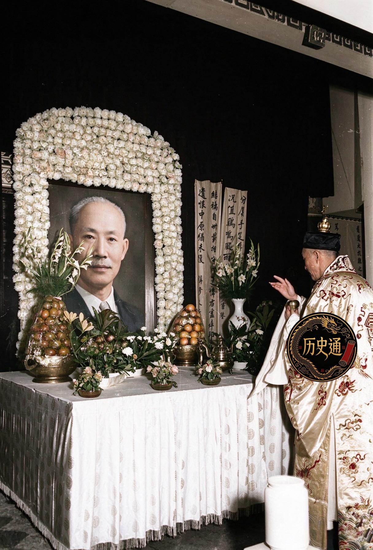 一九六五年八月三十日的台北殡仪馆，一袭绣鹤法袍的清瘦老者缓步入场。他左手边是孔子