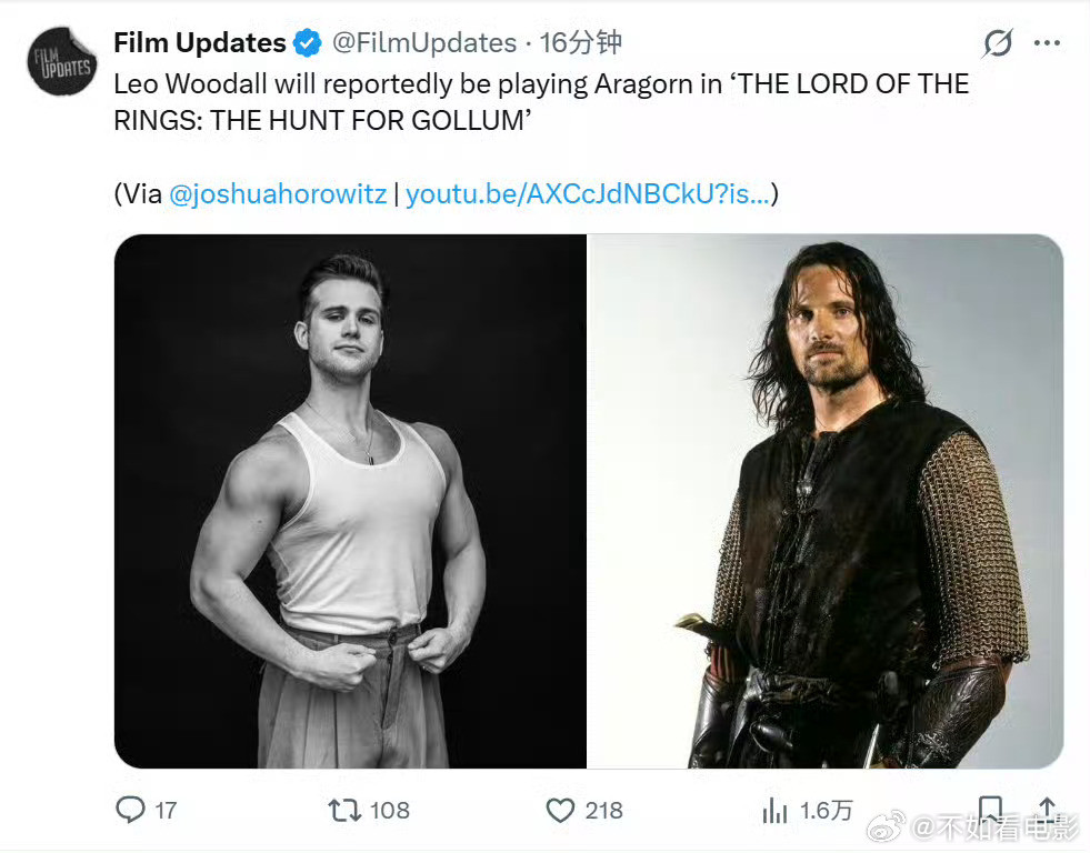 新版阿拉贡演员新版阿拉贡！《指环王》系列新电影《指环王：猎捕咕噜》导演安迪·瑟