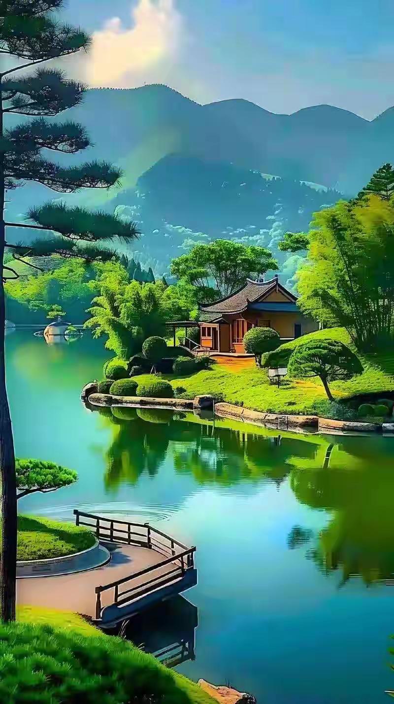 上联：青山藏画意；下联：绿水展春情。