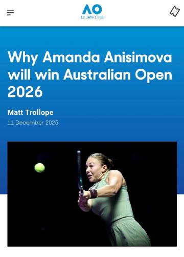 澳网再度发文: 《为什么阿尼西莫娃会拿到2026澳网冠军? 》