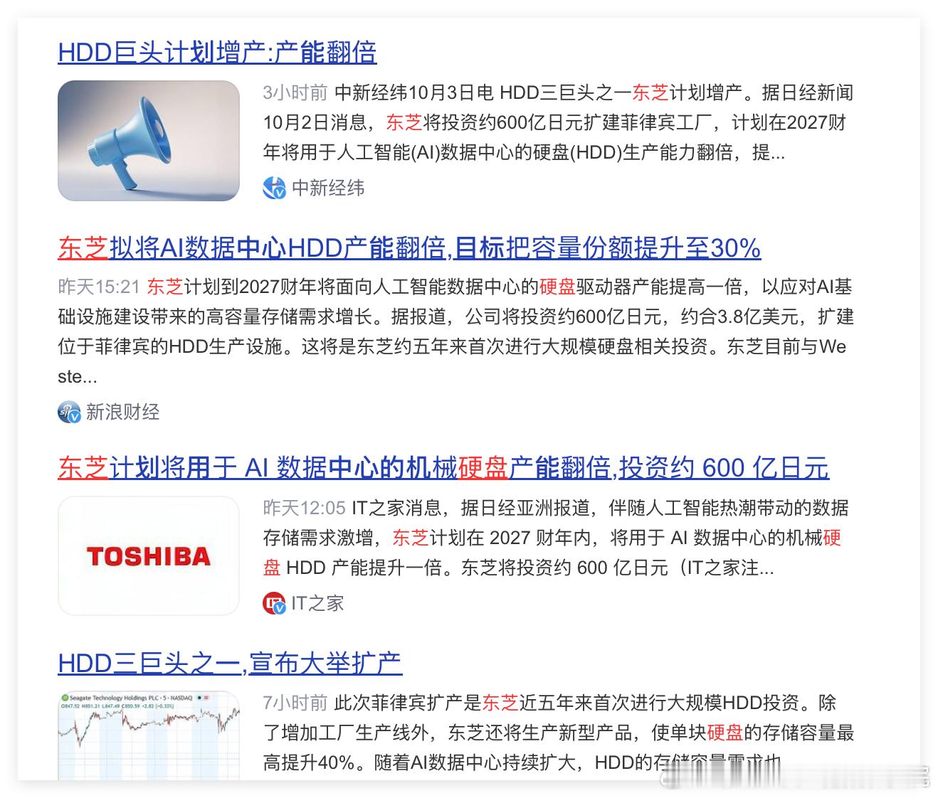 重磅好消息！机械硬盘，涨价高潮有望结束啦！10月3日，“HDD巨头计划增产:产能翻倍”，“HDD三巨