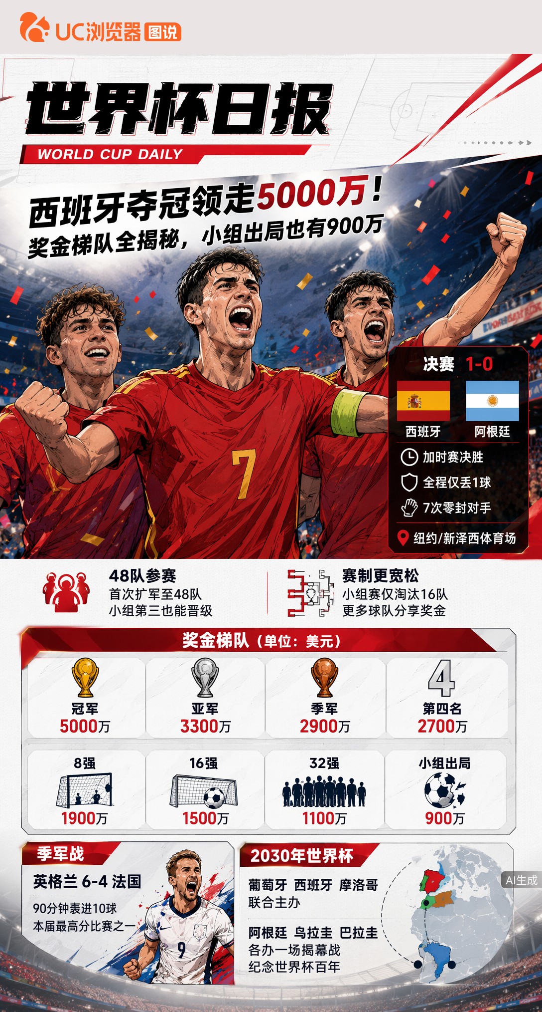 西班牙夺冠领走5000万！奖金梯队全揭秘，小组出局也有900万