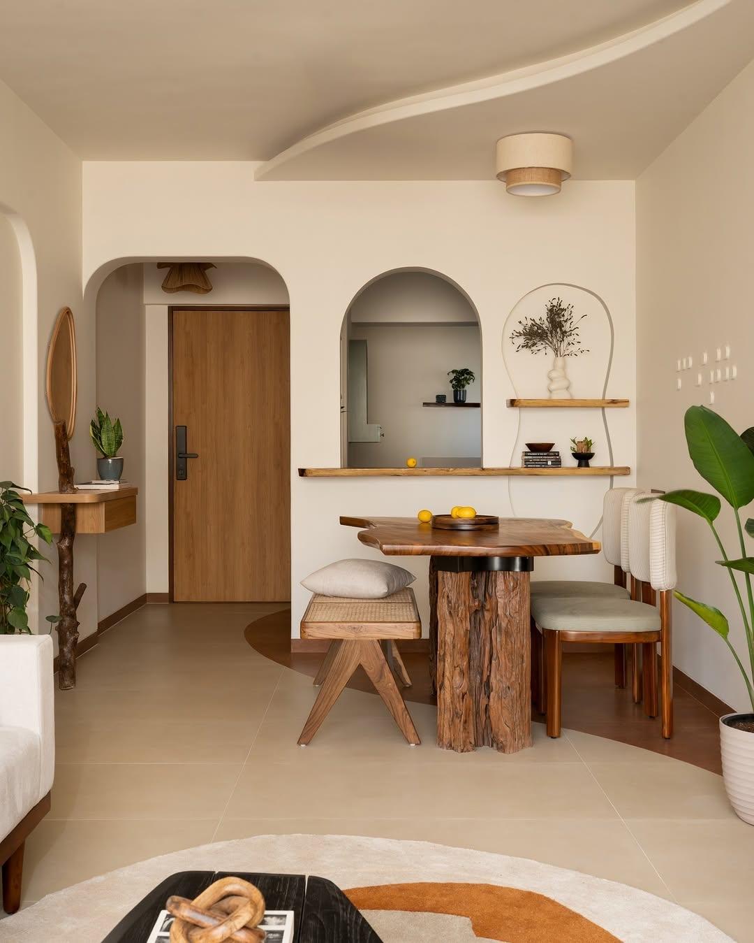 65平米公寓，以天然材料构筑温柔居所。原木肌理、亚麻织物、细腻棉麻层层相融，褪