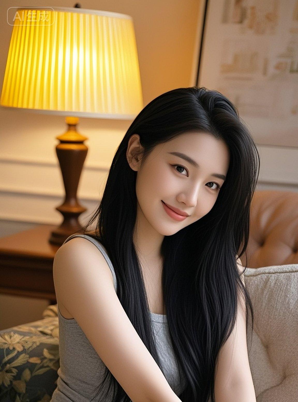 暖黄灯光裹着松弛的傍晚，发梢坠着温柔，沙发陷进慵懒里。今天的风都慢半