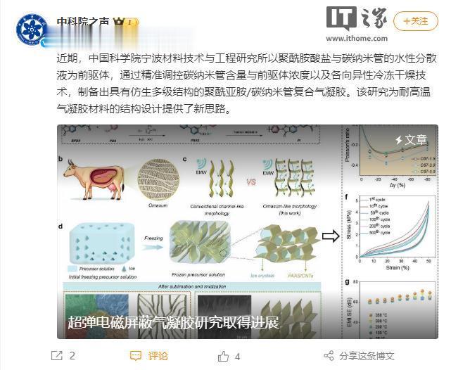 我国科学家突破电磁屏蔽材料技术瓶颈, 研发超弹性高温防护气凝胶