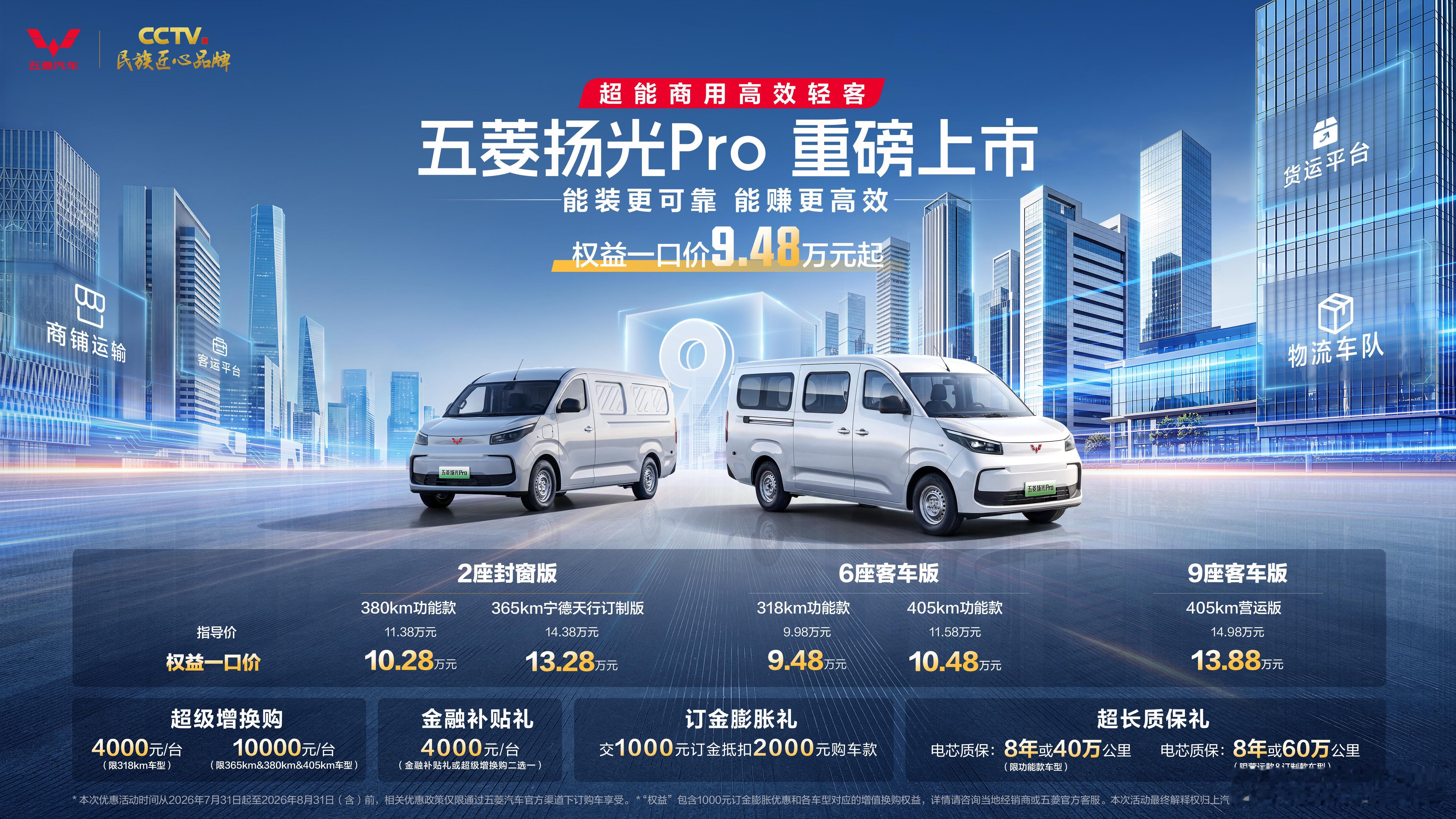 五菱扬光Pro今天上了，权益价9.48万起，我说几个实在的点。先看权益怎么选——