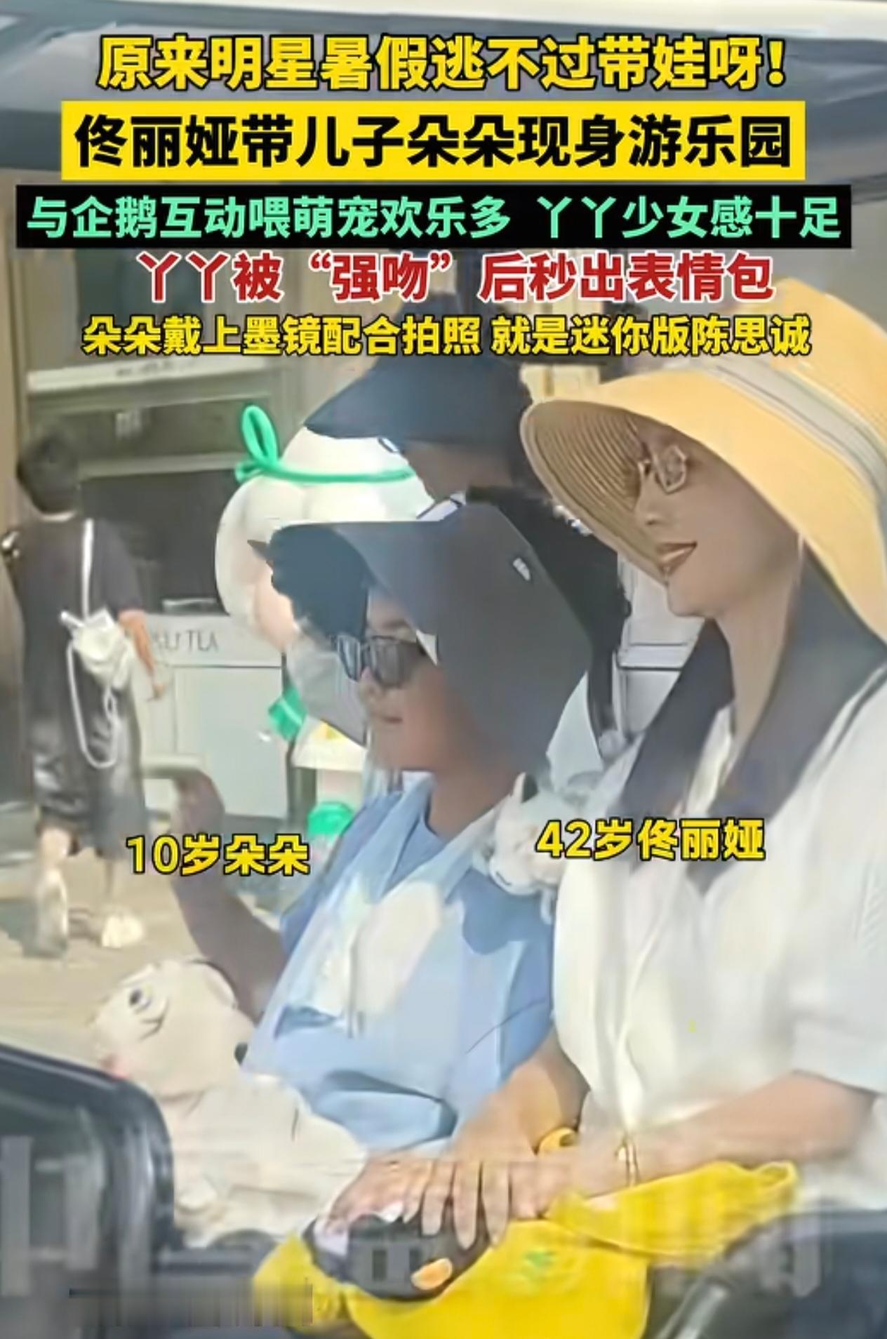 2026年7月22日，网友在郑州银基动物王国拍到佟丽娅带儿子游玩。她全程耐心