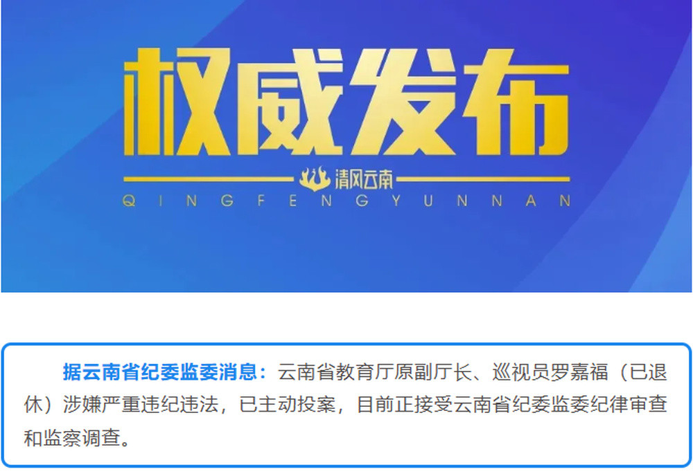 退休已超10年, 云南省教育厅原副厅长罗嘉福主动投案