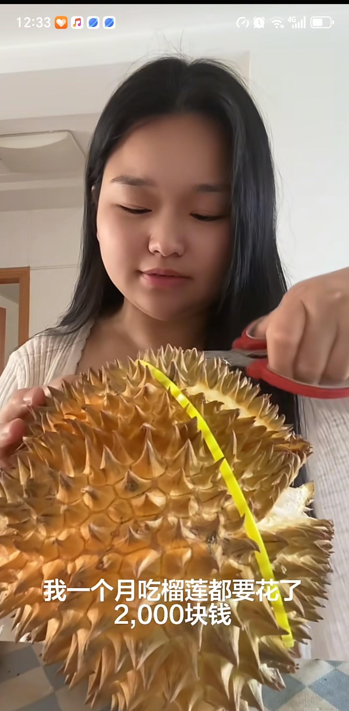 将“榴莲小仙女”长的还挺漂亮的，155的身高，130多斤的体重，一个星期吃4个榴