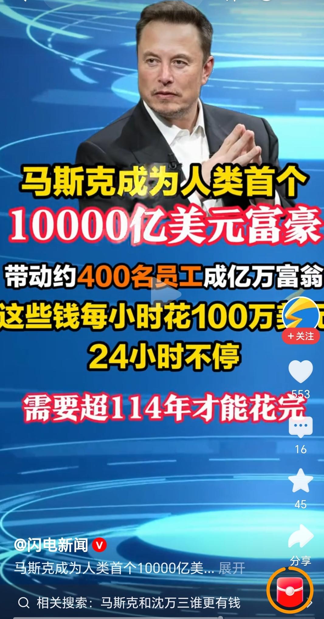 一觉醒来，铺天盖地都是马斯克成人类历史首位万亿美元超级富豪的报道！当地时间6