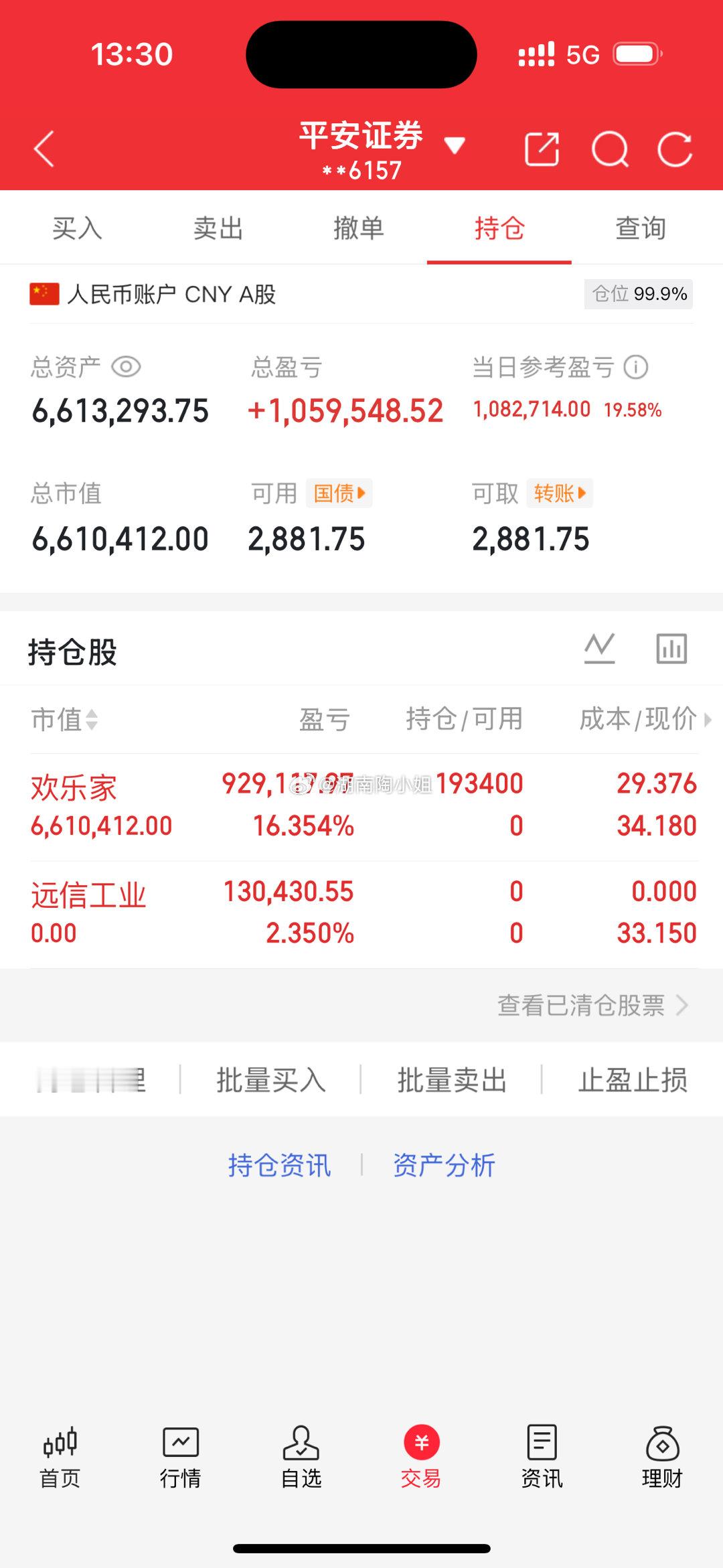 今日卖出：远信工业今日买入：欢乐家我将记录每一天的操作，用行动见证！希望各位股友