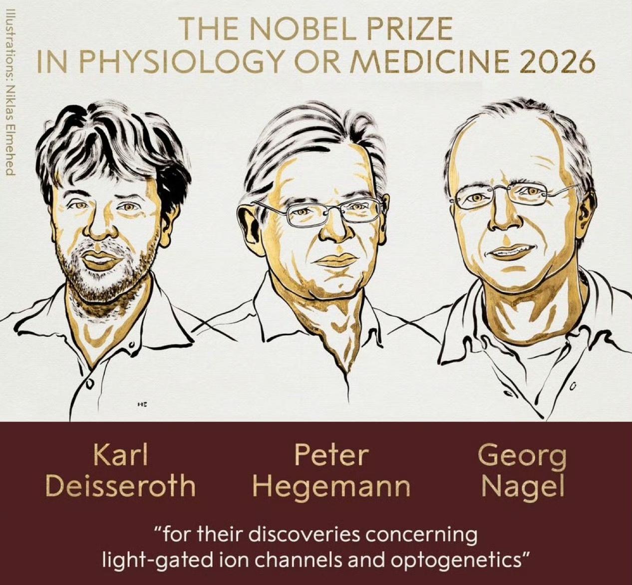 2026年诺贝尔生理学或医学奖今天揭晓，KarlDeisseroth、Pete