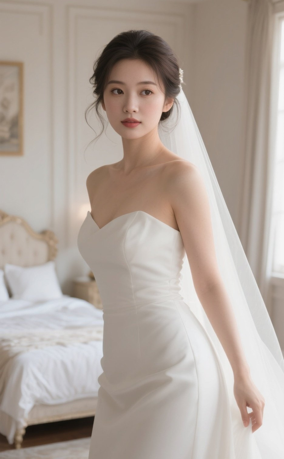 清丽美眉白衣素雅映朱唇