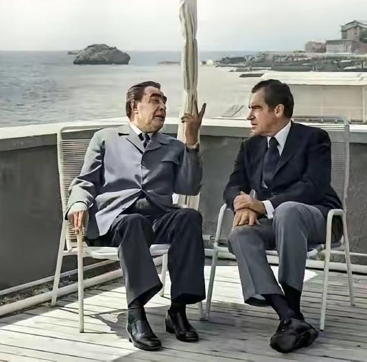 那个时候，苏美两霸，一争高下。苏联领导人勃列日涅夫趾高气扬，美国领导人尼克松盘算