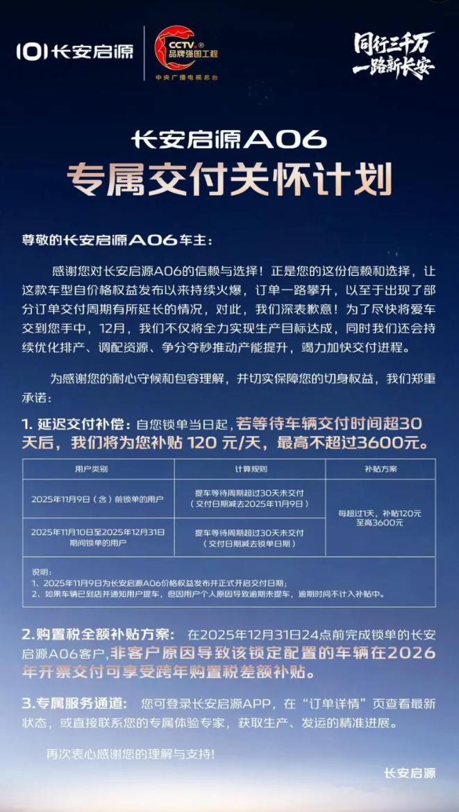 车若初见3万+订单工厂满载，长安启源新车等的确实有点长了，现在推出延迟交付补偿