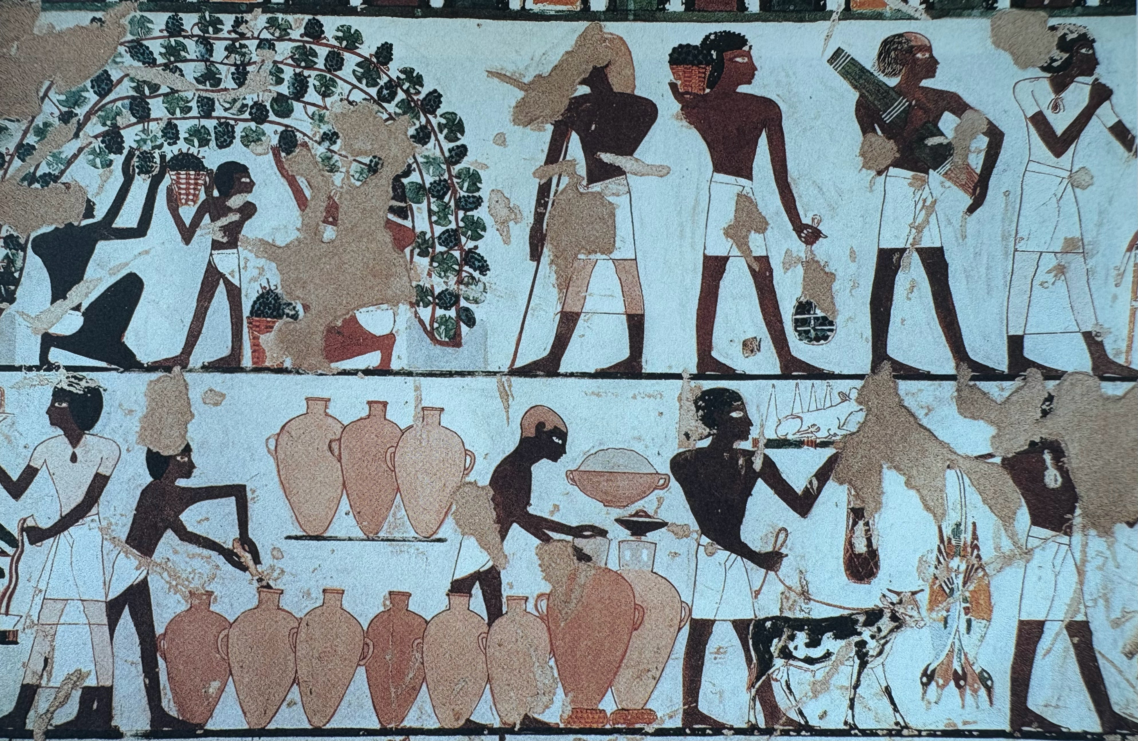 古埃及法老Khaemwaset（前1480-前1425年)的墓葬壁画。描绘了古埃