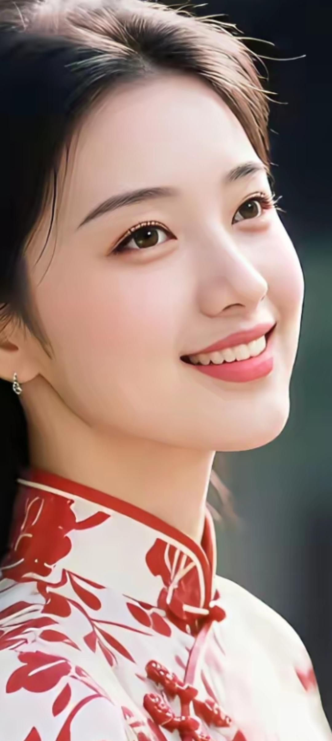 甜美笑容，红衣飘逸，古典韵味，韵味十足