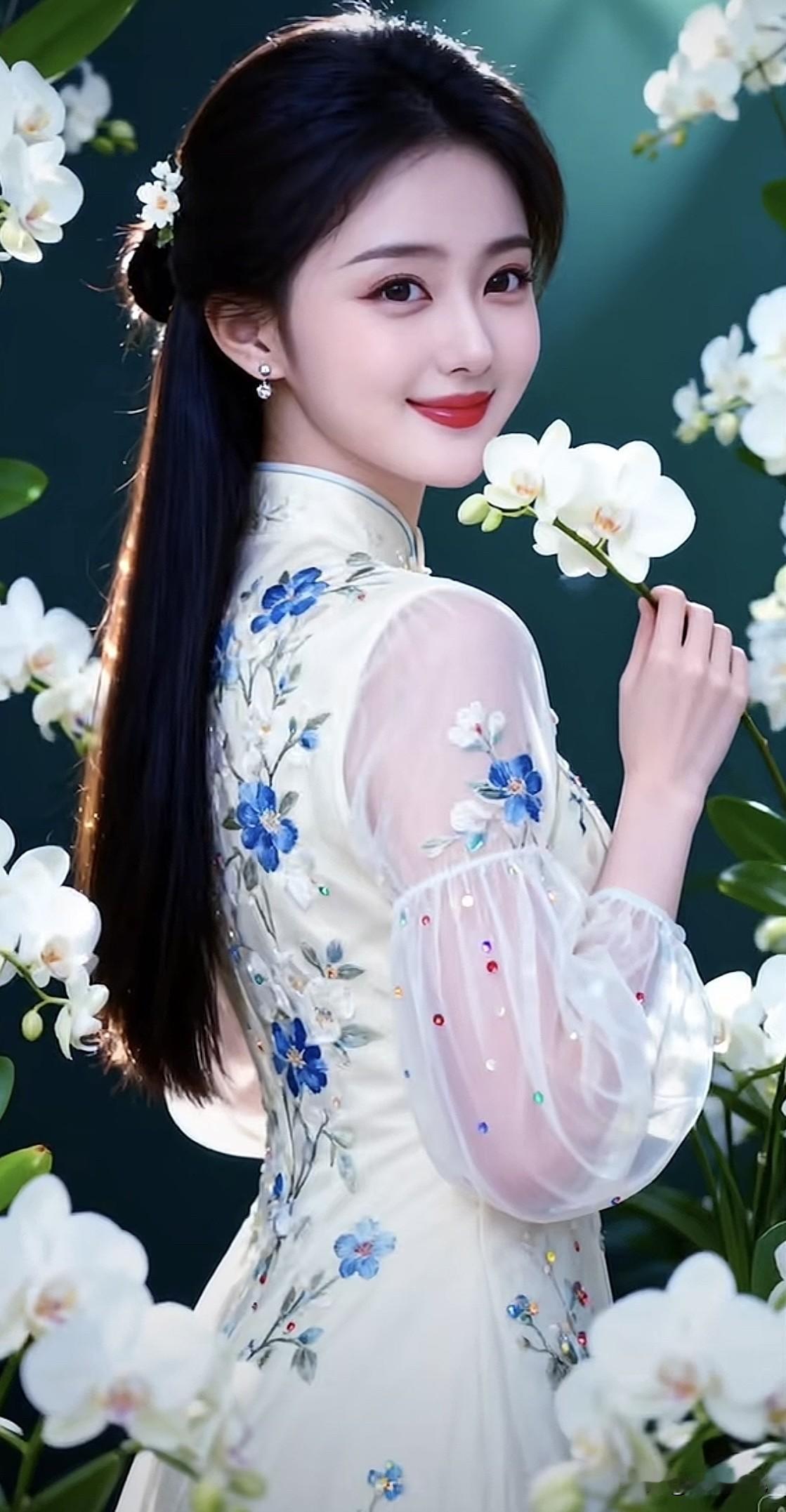 优雅旗袍，花间仙子，温婉动人旗袍秀美丽旗袍烟雨景旗袍风景旗袍自然风旗袍风
