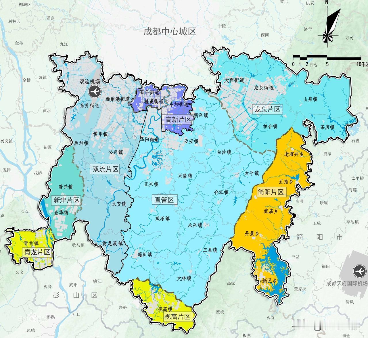 重庆的两江新区从功能区合并成了实打实的行政区，GDP稳居西部第一，那么成都和眉山
