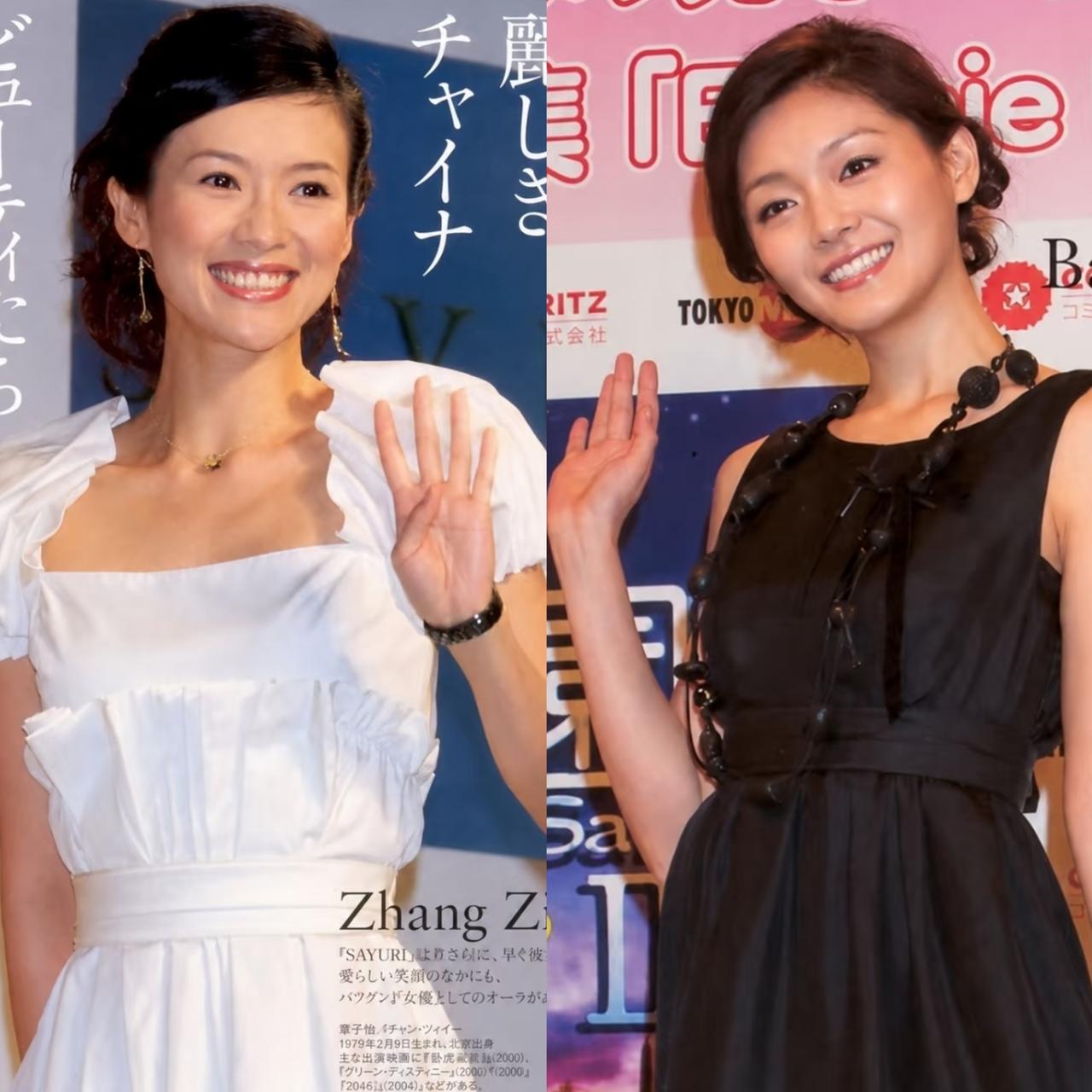 章子怡与大S各自出席发布会时，二美面对镜头与观众们时，都很自然的露出甜美的笑容，
